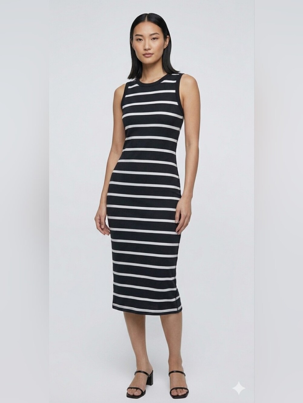 ​Zara TRF Striped Bodycon Midi Dress Black White Sleeveless Size S